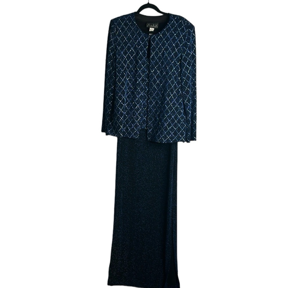 Alex evenings glitter 2 piece maxi dress with blazer s 16 blue mother of bride